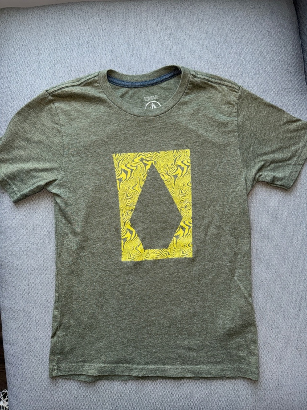 Volcom Olive Green Short Sleeve Tee with Yellow Graphic